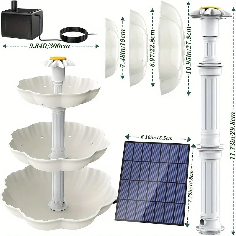 Solar Bird Bath Water Fountain Detachable