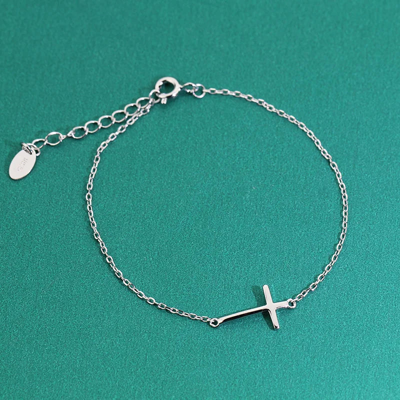 100% 925 Solid Real Sterling Silver Cross Christian Bracelet 6in