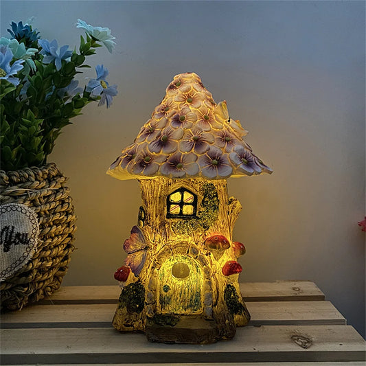 Garden Statue Light Flower Fairy House Outdoor Solar Lamp