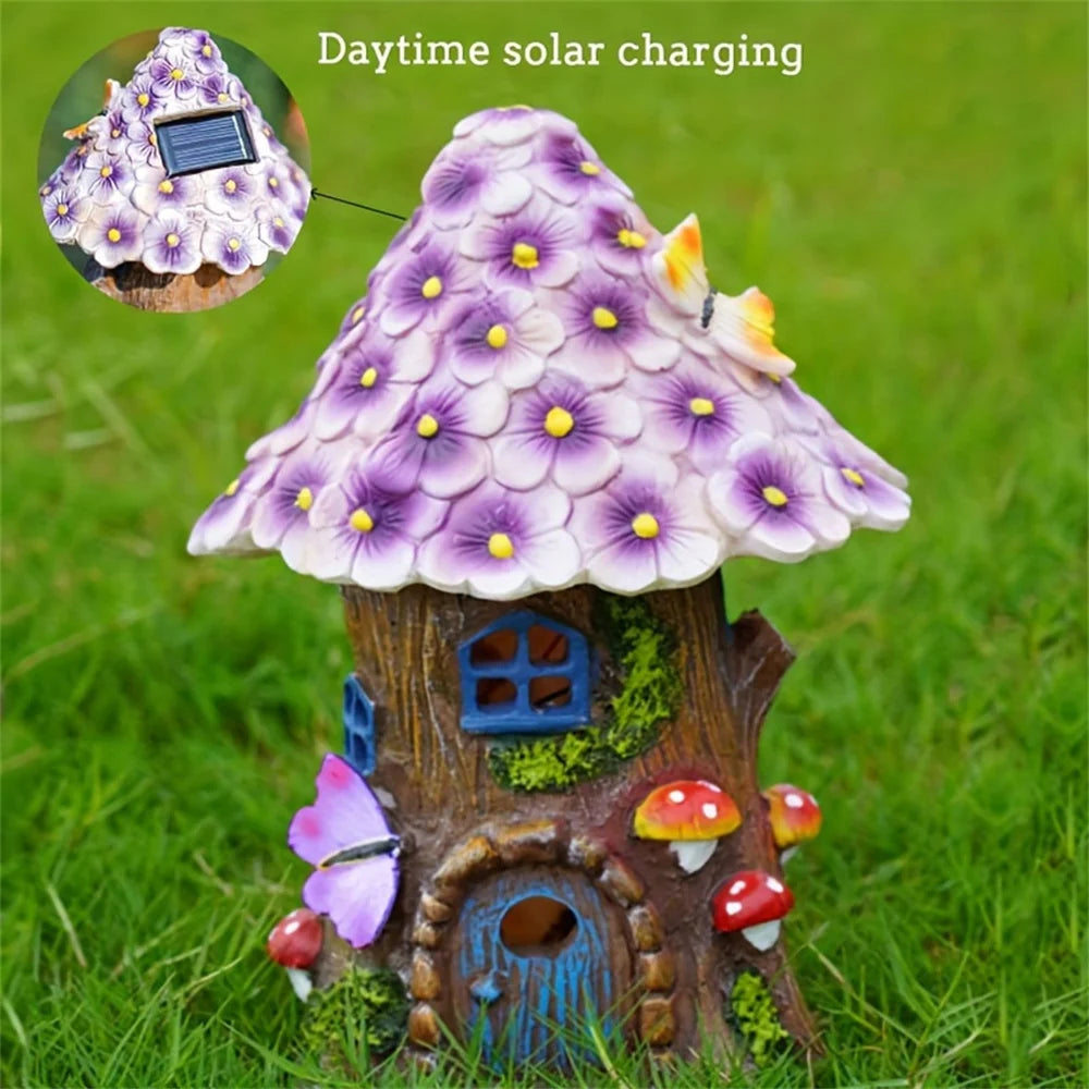 Garden Statue Light Flower Fairy House Outdoor Solar Lamp