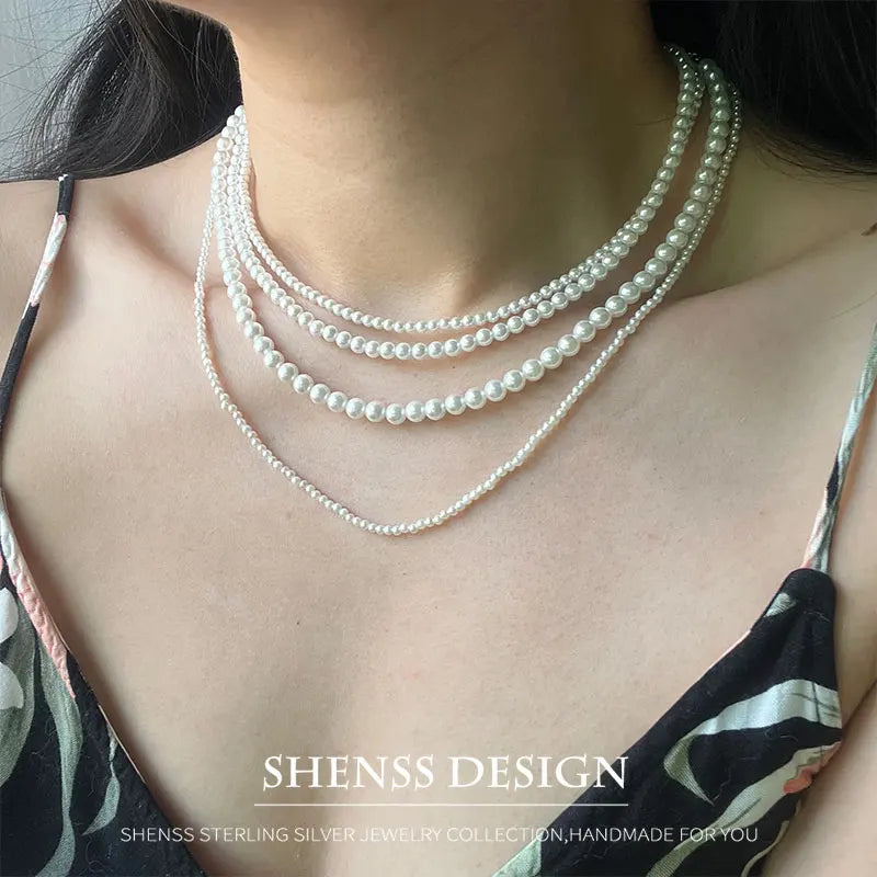 Elegant 2-5mm Shell Pearl Necklace 925 Silver Buckle 5cm Extension Chain