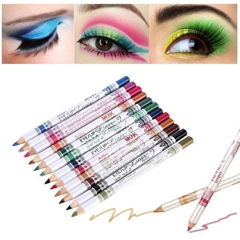 12 Pcs/Set Long Lasting Pigment Eye Liner Pencil, 12 Colors