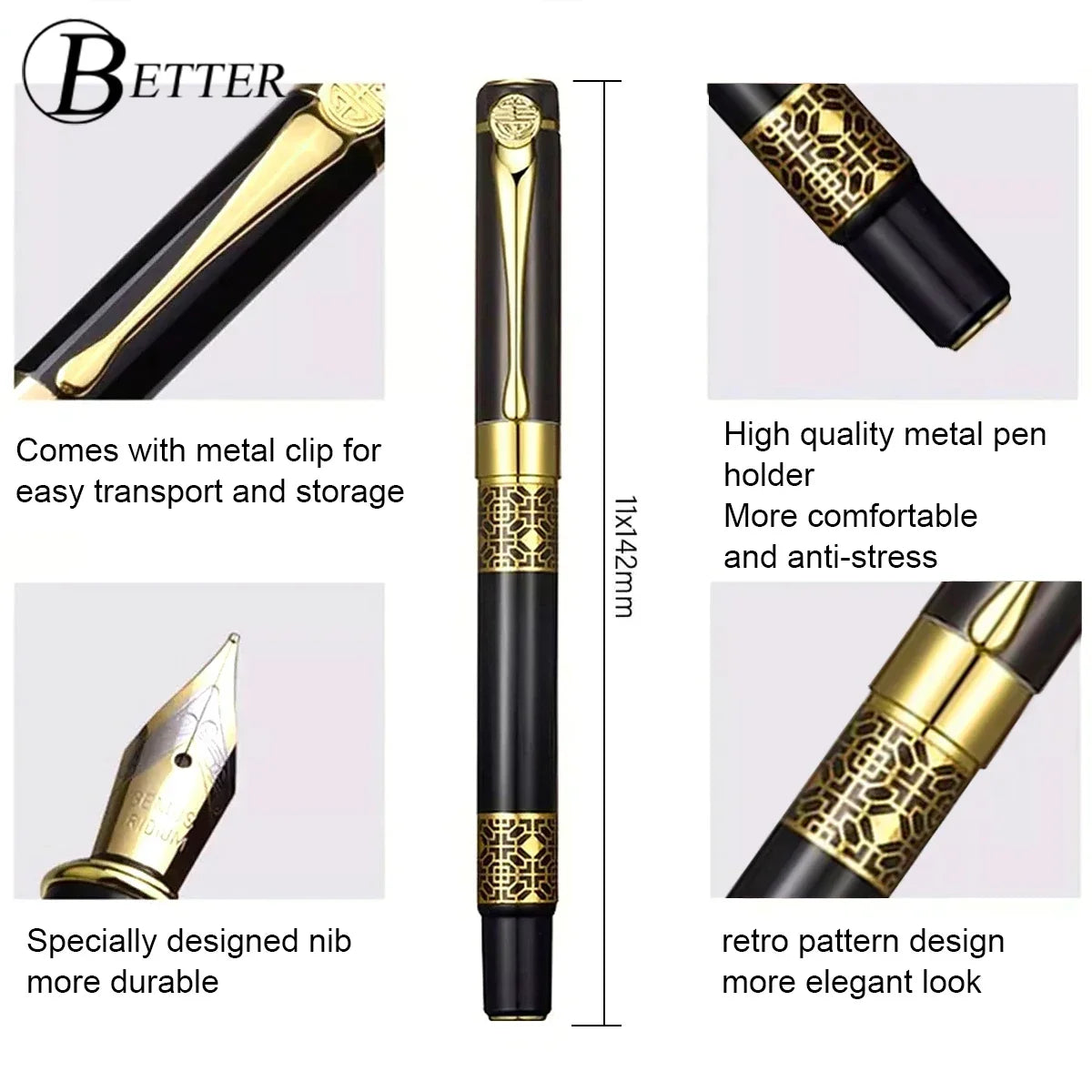 Retro Metal Fountain Pen F Nib With Ink High Quality