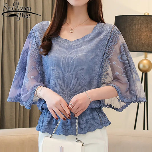 Chiffon Blouse Cotton Edge Lace