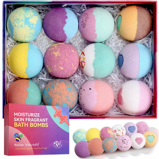 12Pcs Bath Bombs Set Essential Oil Bath Salt Balls