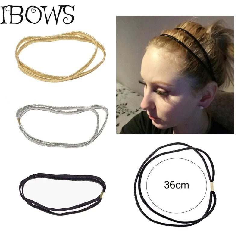 3Pcs/lot Women Glitter Elastic Double Hairband