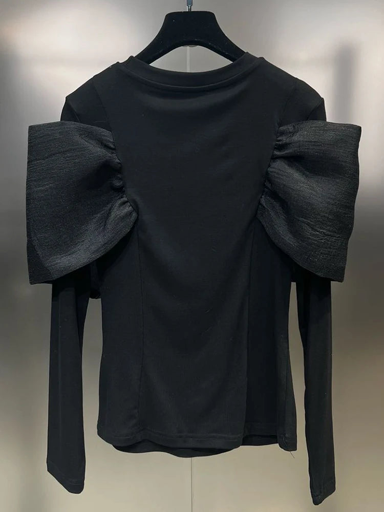 Solid Spliced Bowknot Blouse