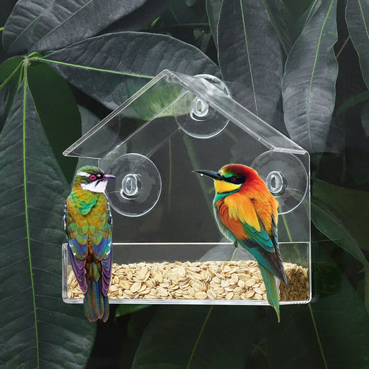 Window Bird Feeder Transparent Removable Outdoor Suction Cups Sliding Feed Tray