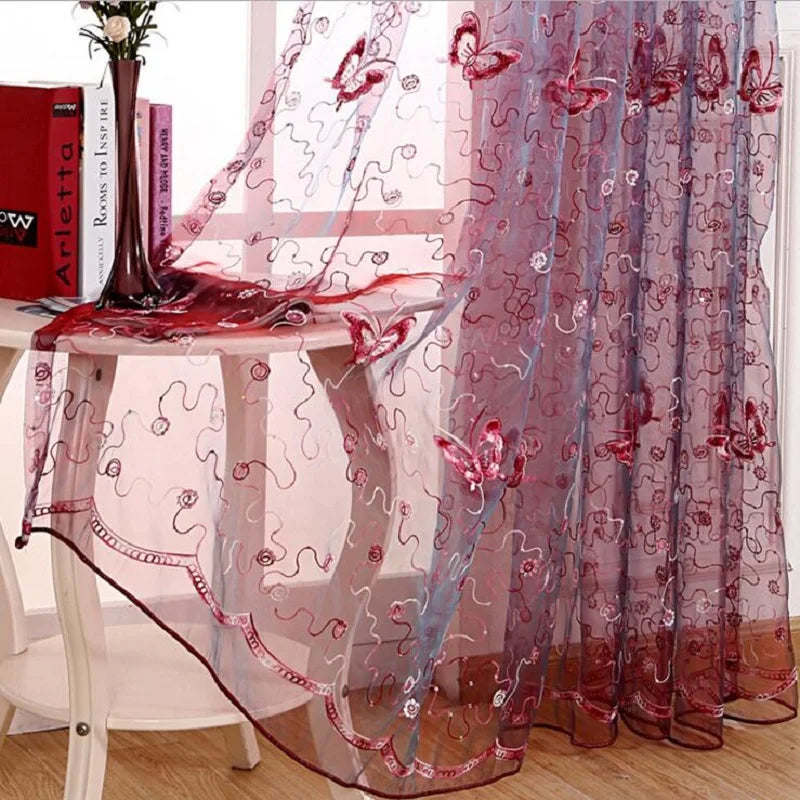 Romantic Embroidered Sequins Butterfly Sheer Voile Curtains