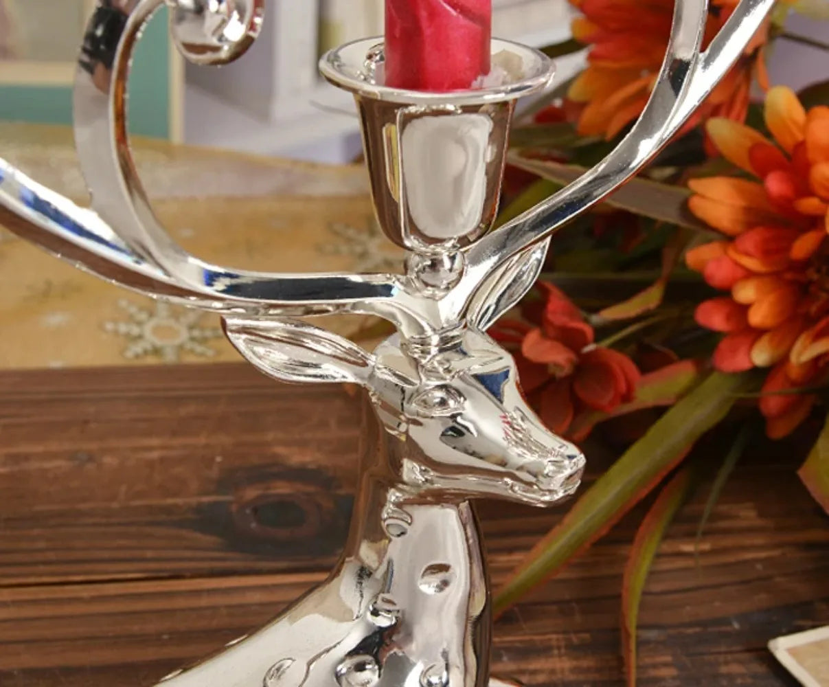 Silver Finish Metal Deer Candle Holder 5-Arms Candelabra