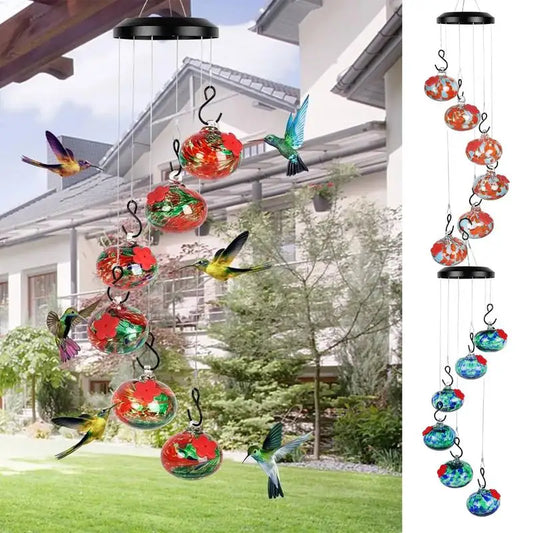 Hanging Hummingbird Feeder 6 Feeder Balls with Wind Chimes, Leak-Proof