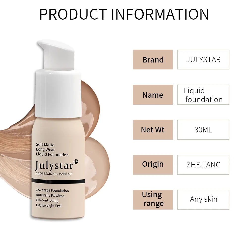 10 Color Liquid Foundation Hydrating, Lasting, Oil-control, Natural Foundation 30ml