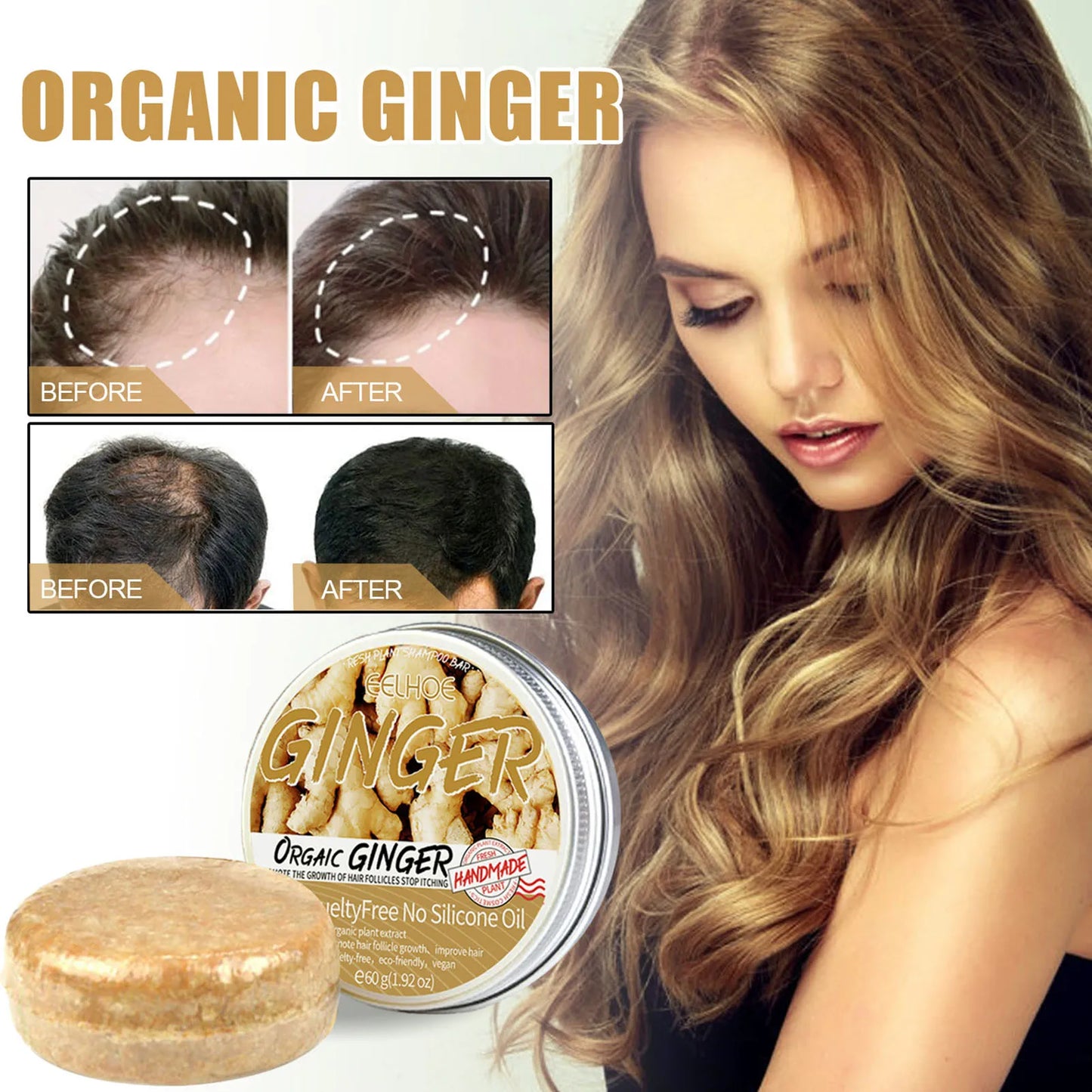 Natural Ginger Shampoo Soap Anti-Hair Loss