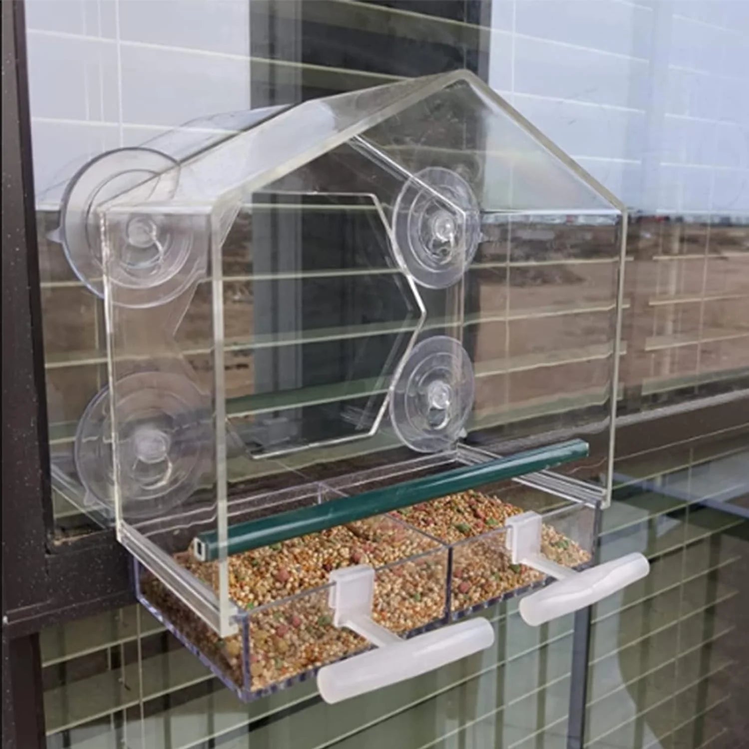 Acrylic Clear Glass Window Birds Hanging Feeder, Suction Cup