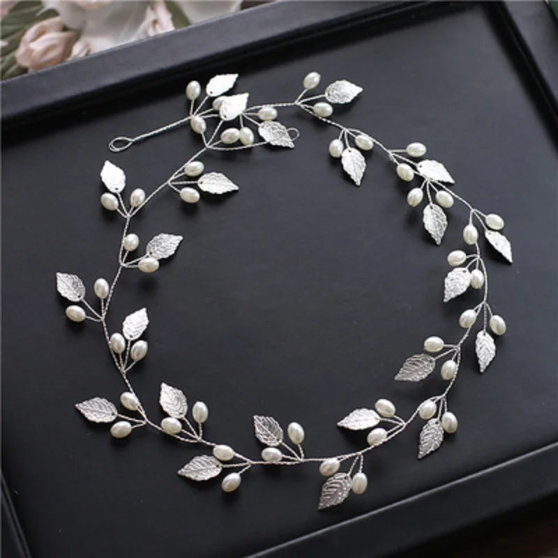 Pearl Flower Silver/Gold Color Leaf Tiara