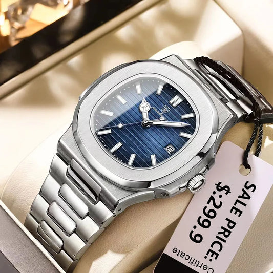 Luxury Waterproof Stainless Steel Square Quartz Men's Watch