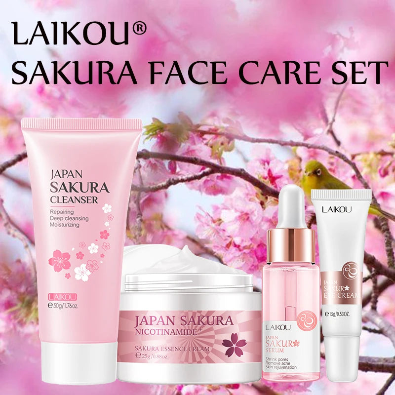 Cherry Blossom Essence Moisturizing Collagen Eye Cream, Face Serum, & Facial Cleanser