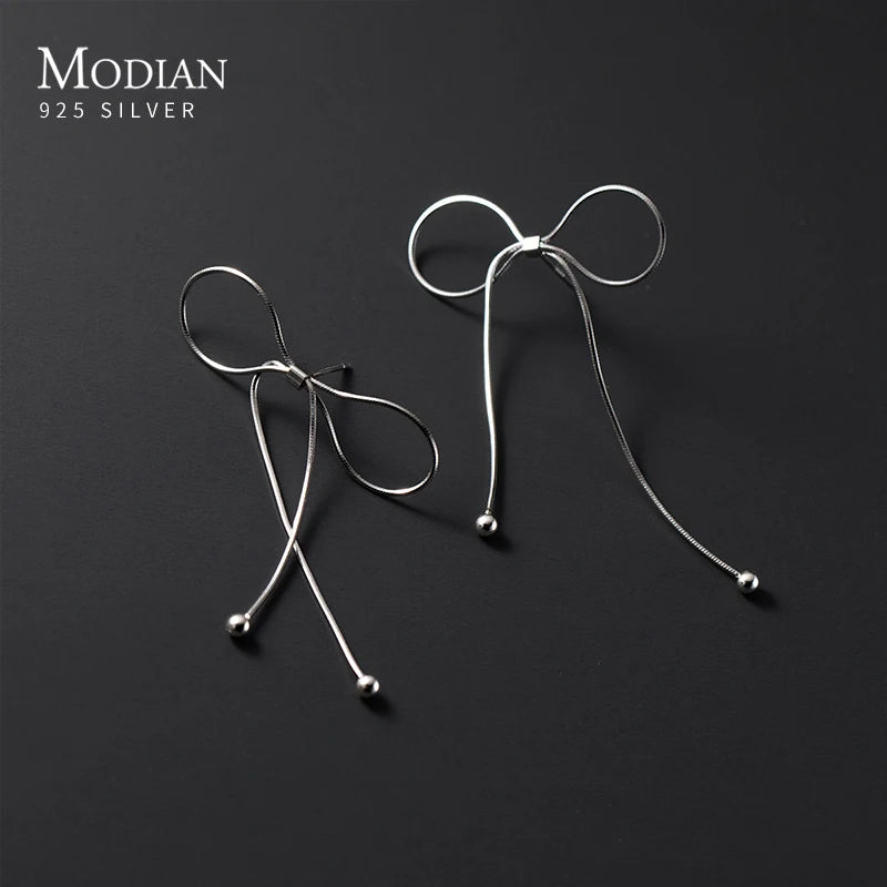 925 Sterling Silver Coiled Chain Bowknot Ear Stud Earrings