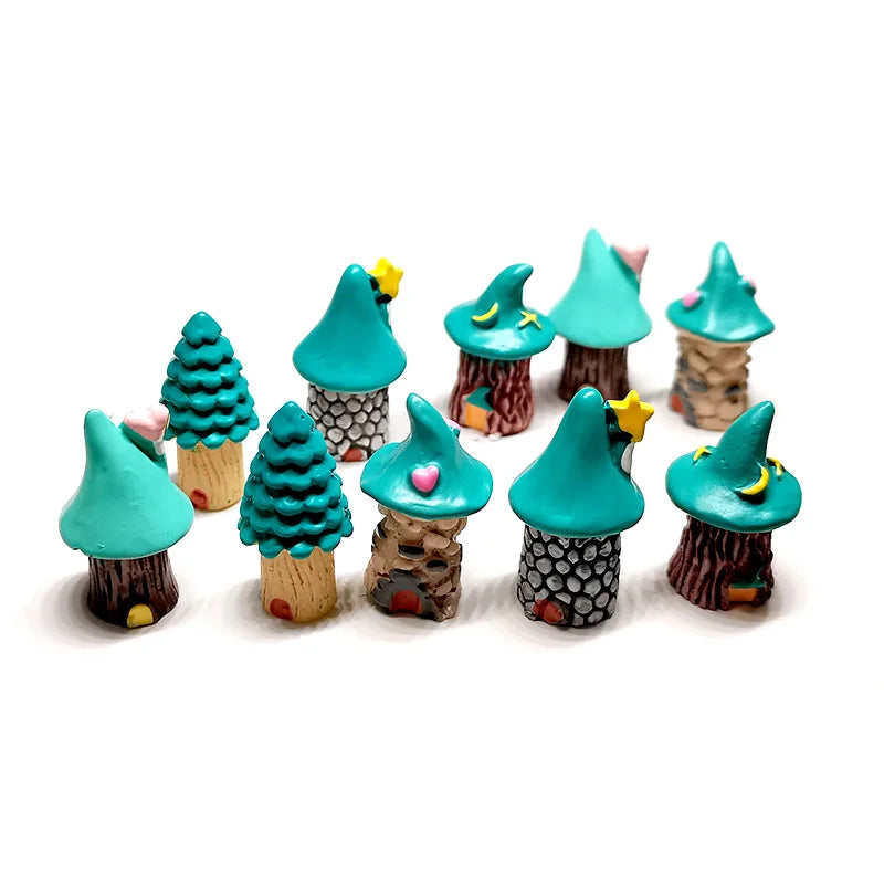 10-pack Mini Green Tree Fairy House Terrarium/Lawn Decor