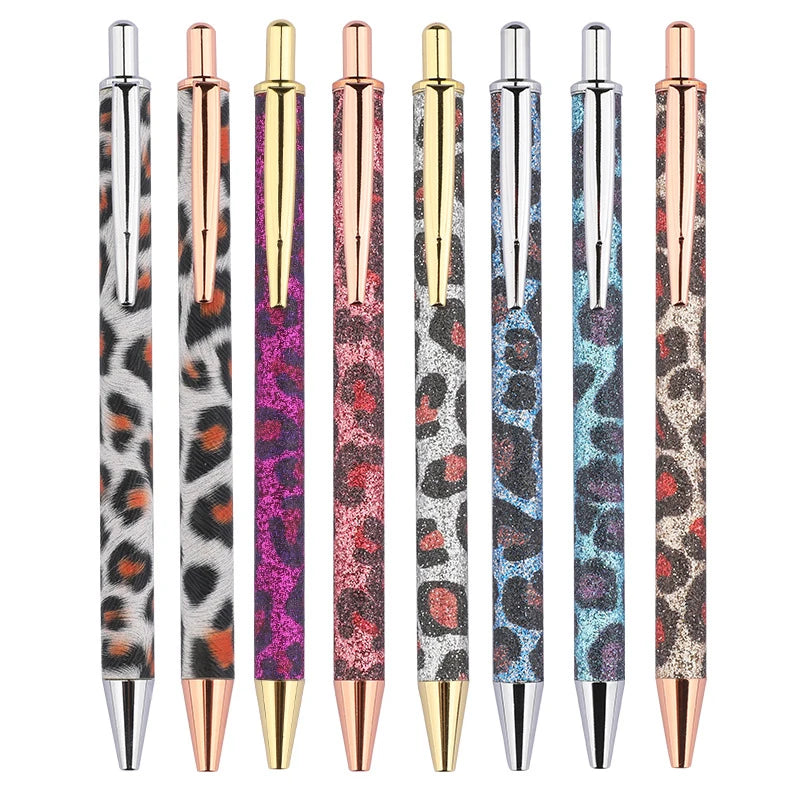 New Gold Powder Leopard Print Push Metal Ball Point Pen