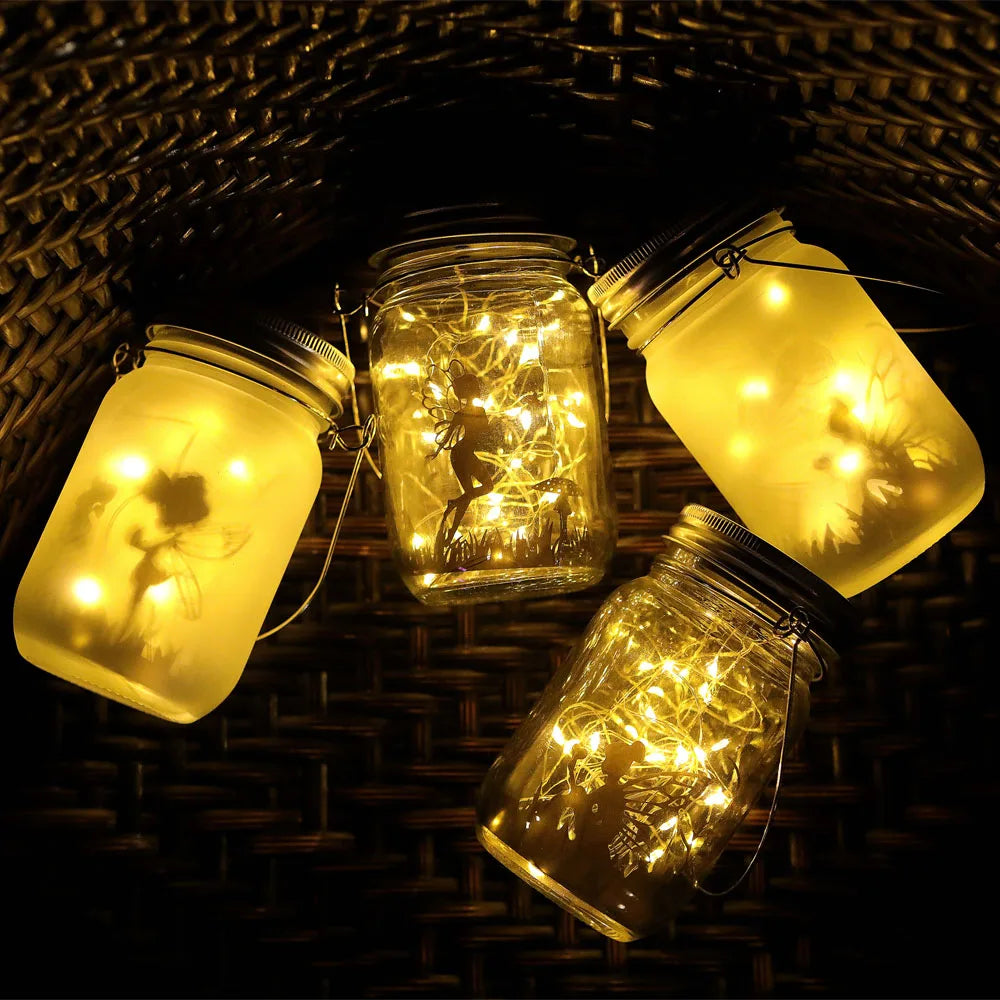 Solar Lantern Fairy Lights Portable Glass Jar Lamp