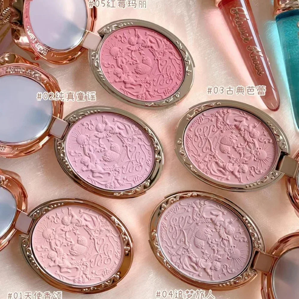 Flower Knows Strawberry Rococo Series Embossed Blush Face Makeup Shimmer Pigment Waterproof Natural Nude