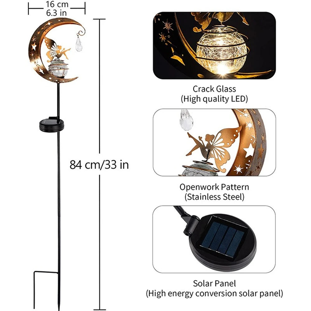 Solar Moon Fairy Lamp Outdoor Garden Iron Flower Fairy Ground Insertion