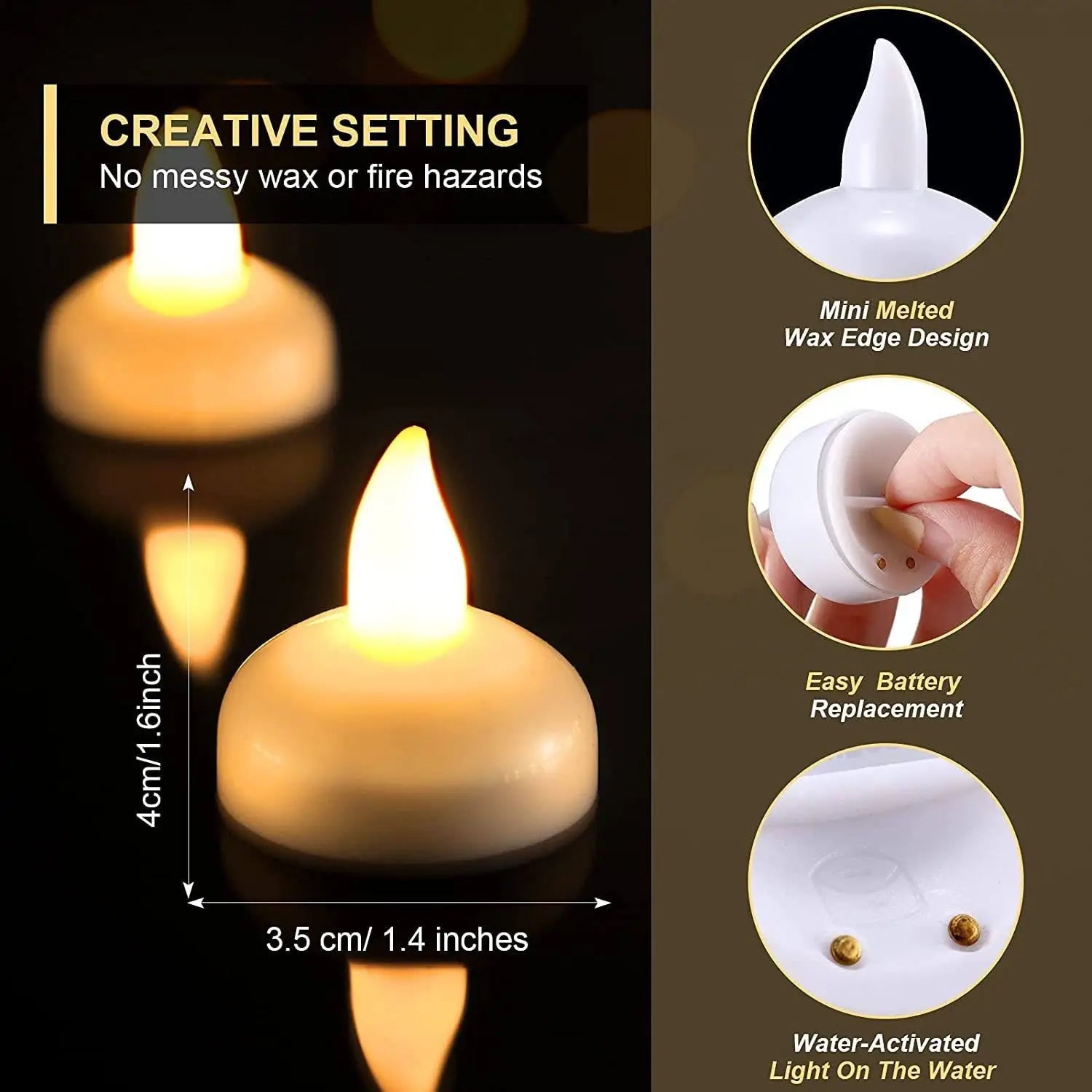 LED Flameless Floating Candle Battery Operated Waterproof Tealights