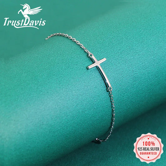 100% 925 Solid Real Sterling Silver Cross Christian Bracelet 6in