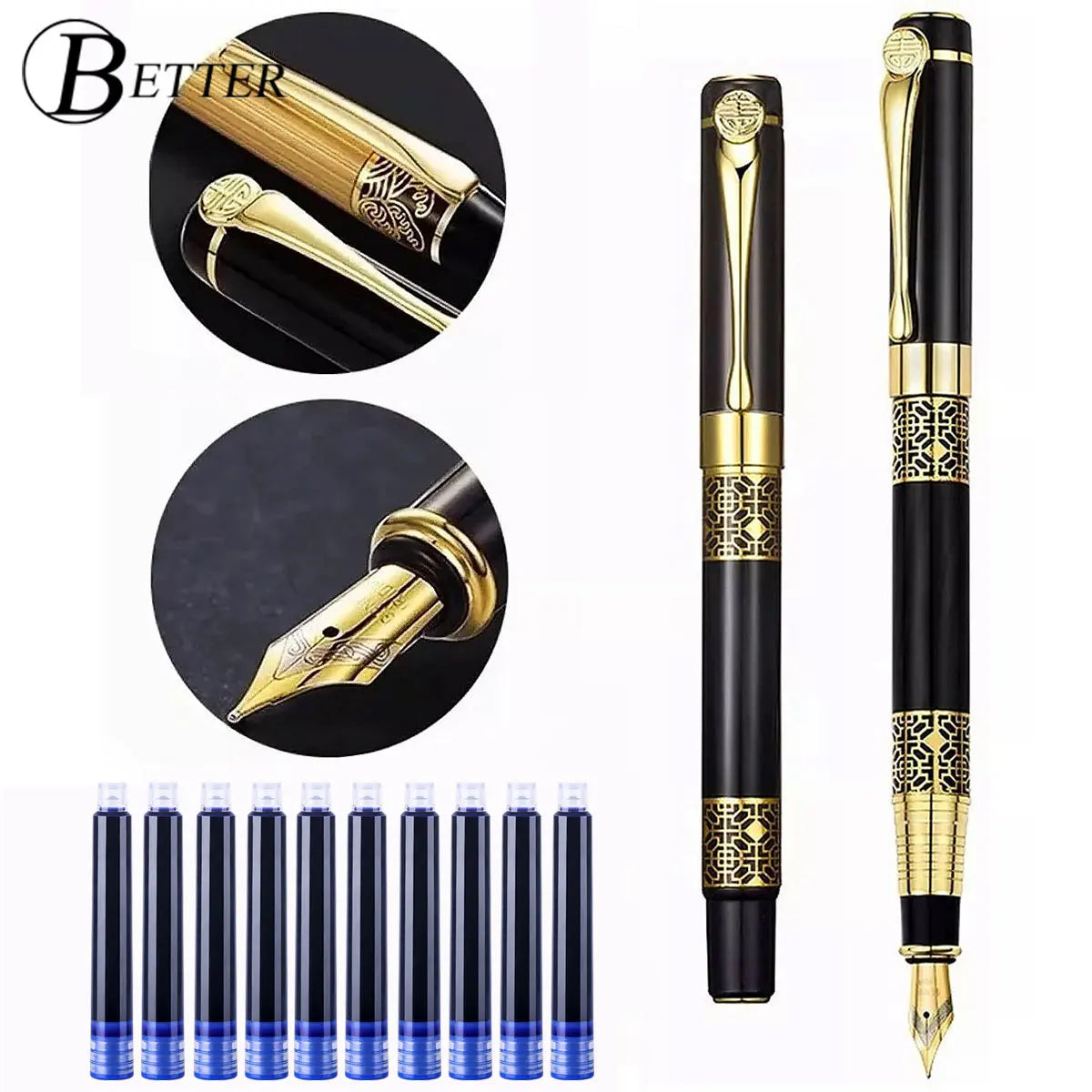 Retro Metal Fountain Pen F Nib With Ink High Quality