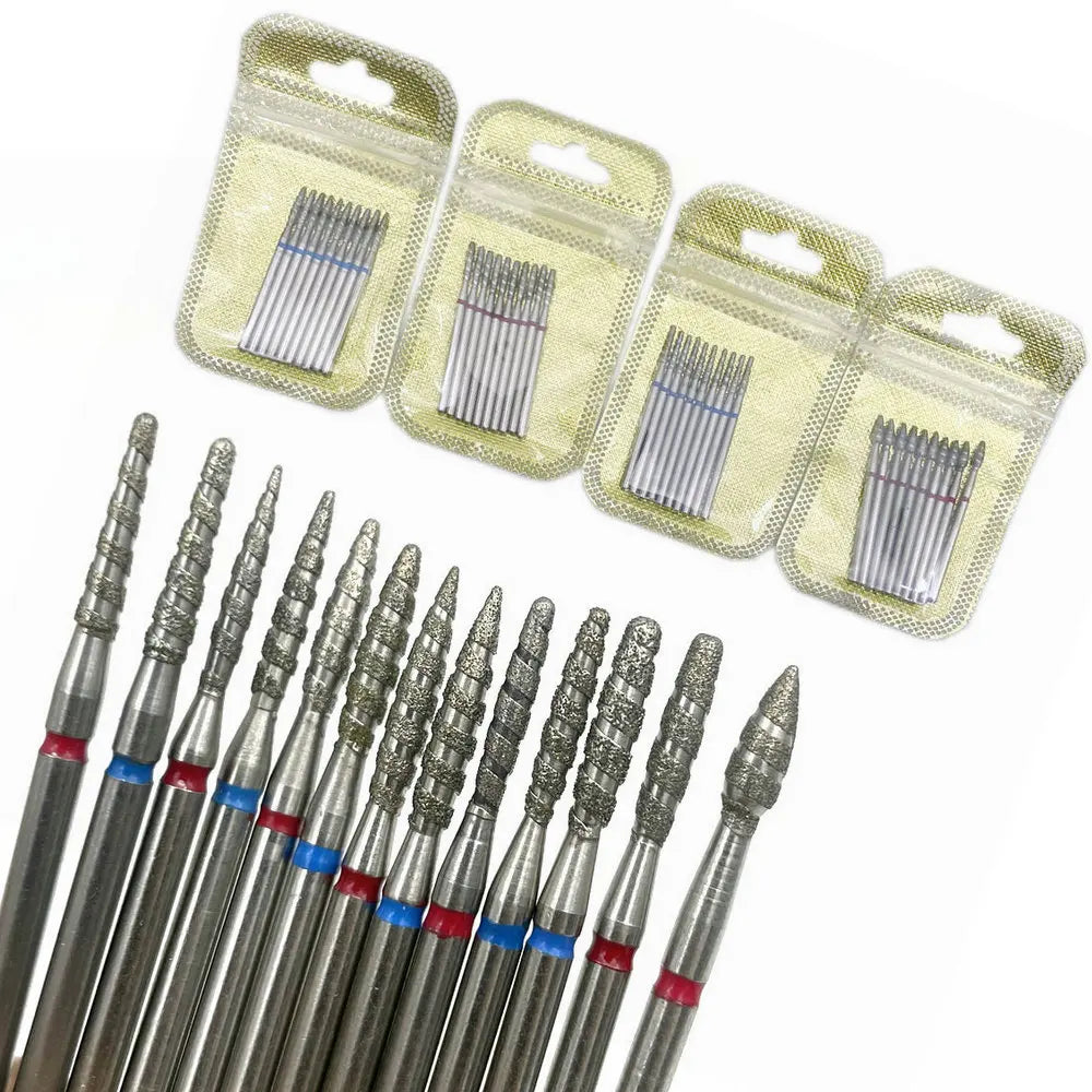 10Pcs  Flame Nail Drill Bits Diamond Cutters