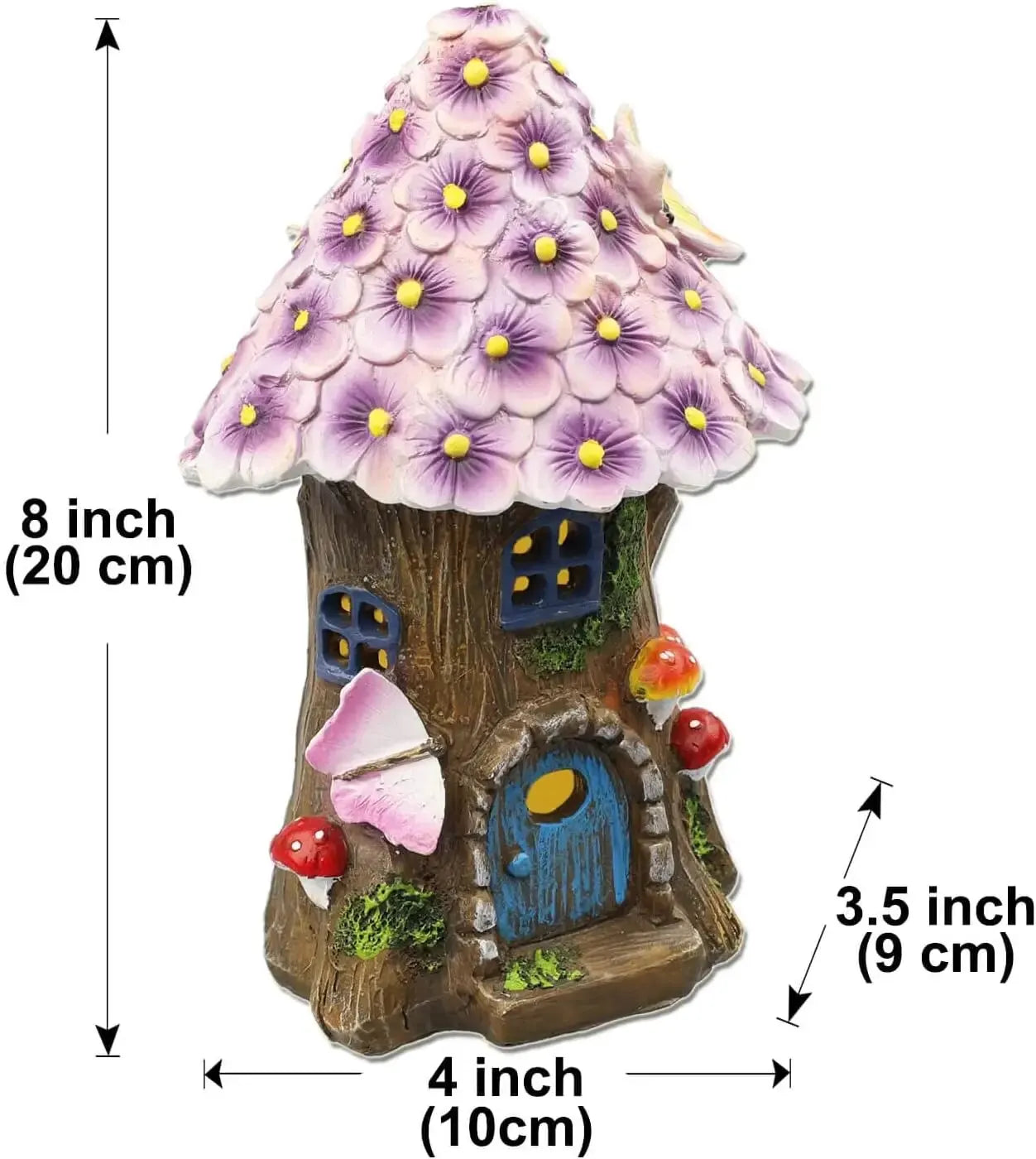 Fairy Garden House Solar Outdoor Statue, Light Up Mushroom Figurines Lawn Decorations