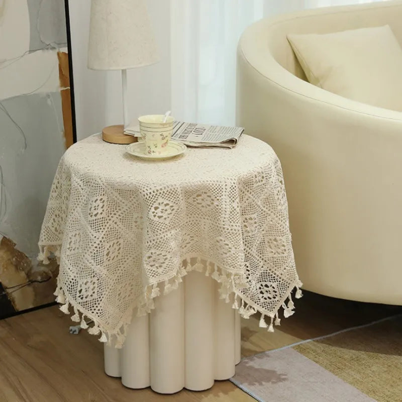 Pastoral Handmade Crochet Square Cotton Tablecloth