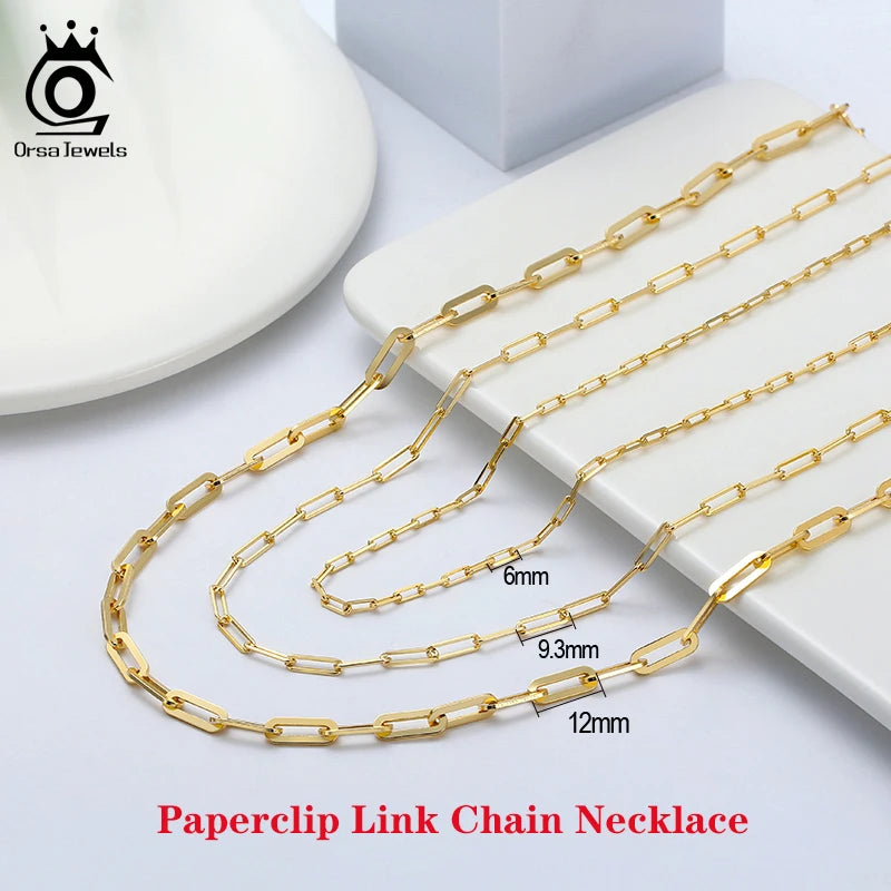 Gold Plated Genuine 925 Sterling Silver Paperclip Neck Chain