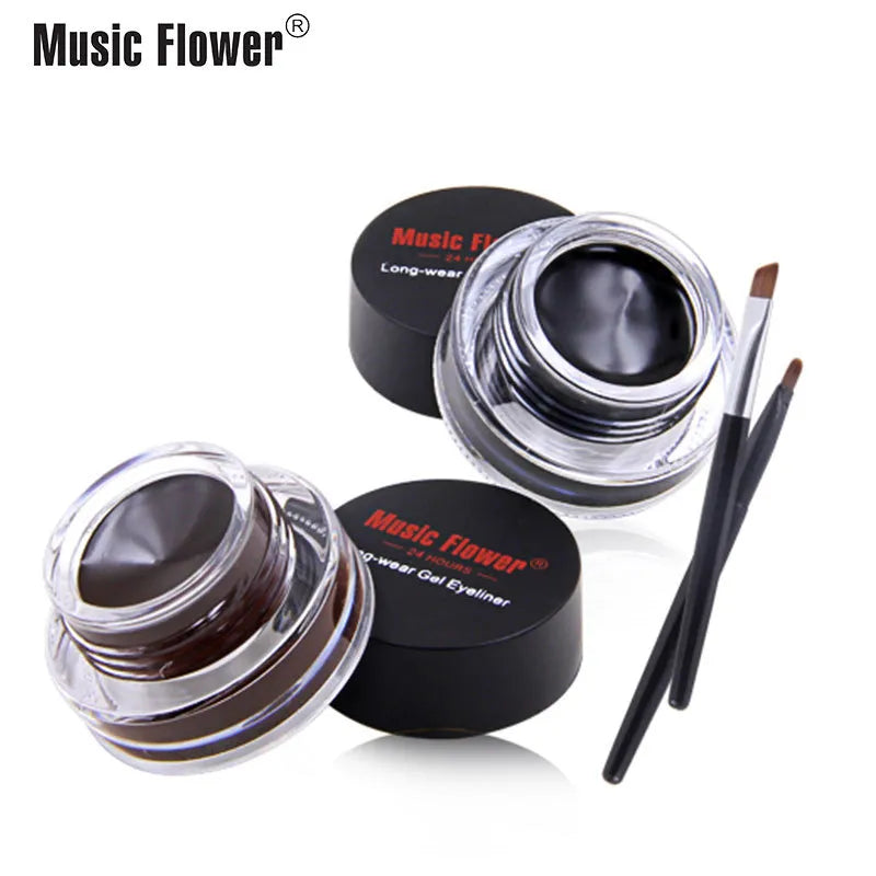 Brown Black Gel Eyeliner Cream Water-proof Set With Brushes 2 in 1