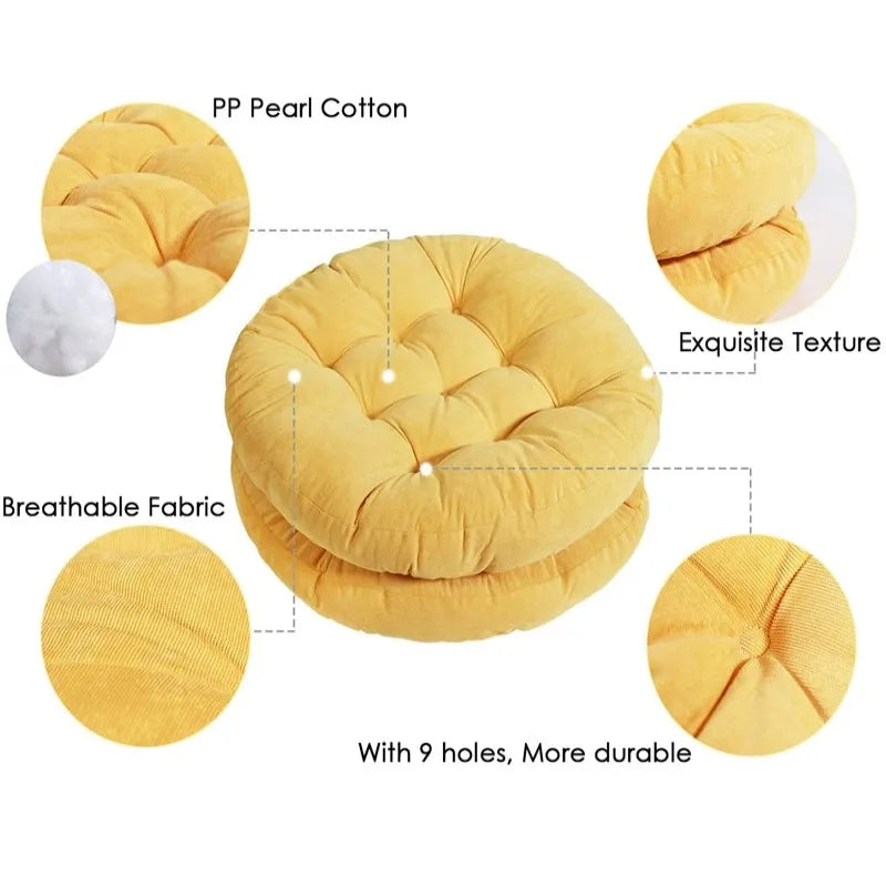 Round Floor Pillow, Solid Tufted Cushion