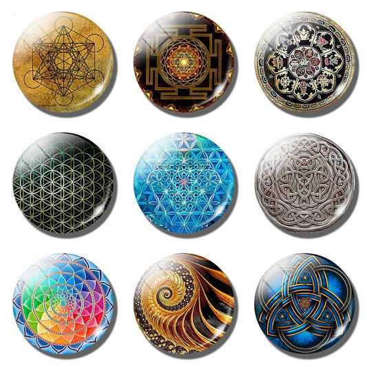 Flower of Life 1' Fridge Magnet Mandala Glass Dome