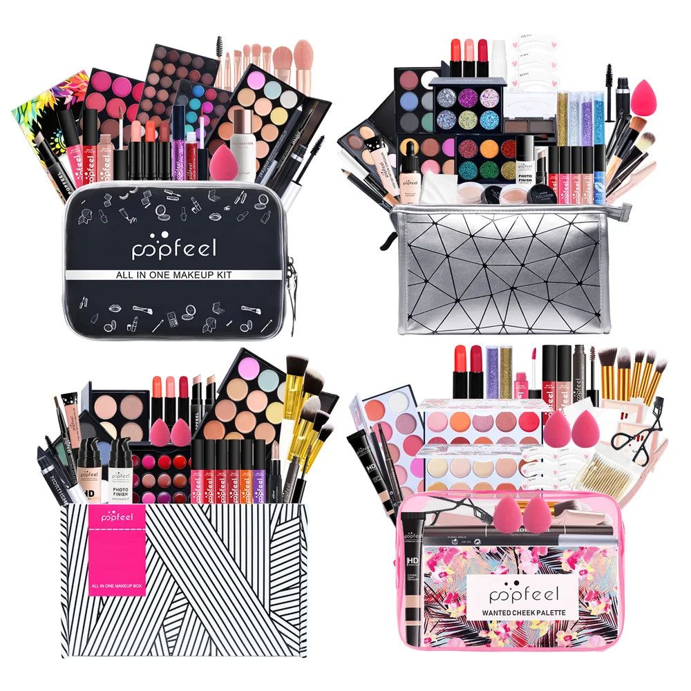 All In One Makeup Set (Eyeshadow, Lip gloss, Lipstick, Brushes, Eyebrow, Concealer, Highlight) Cosmetic Bag, Eye Shadow Kit