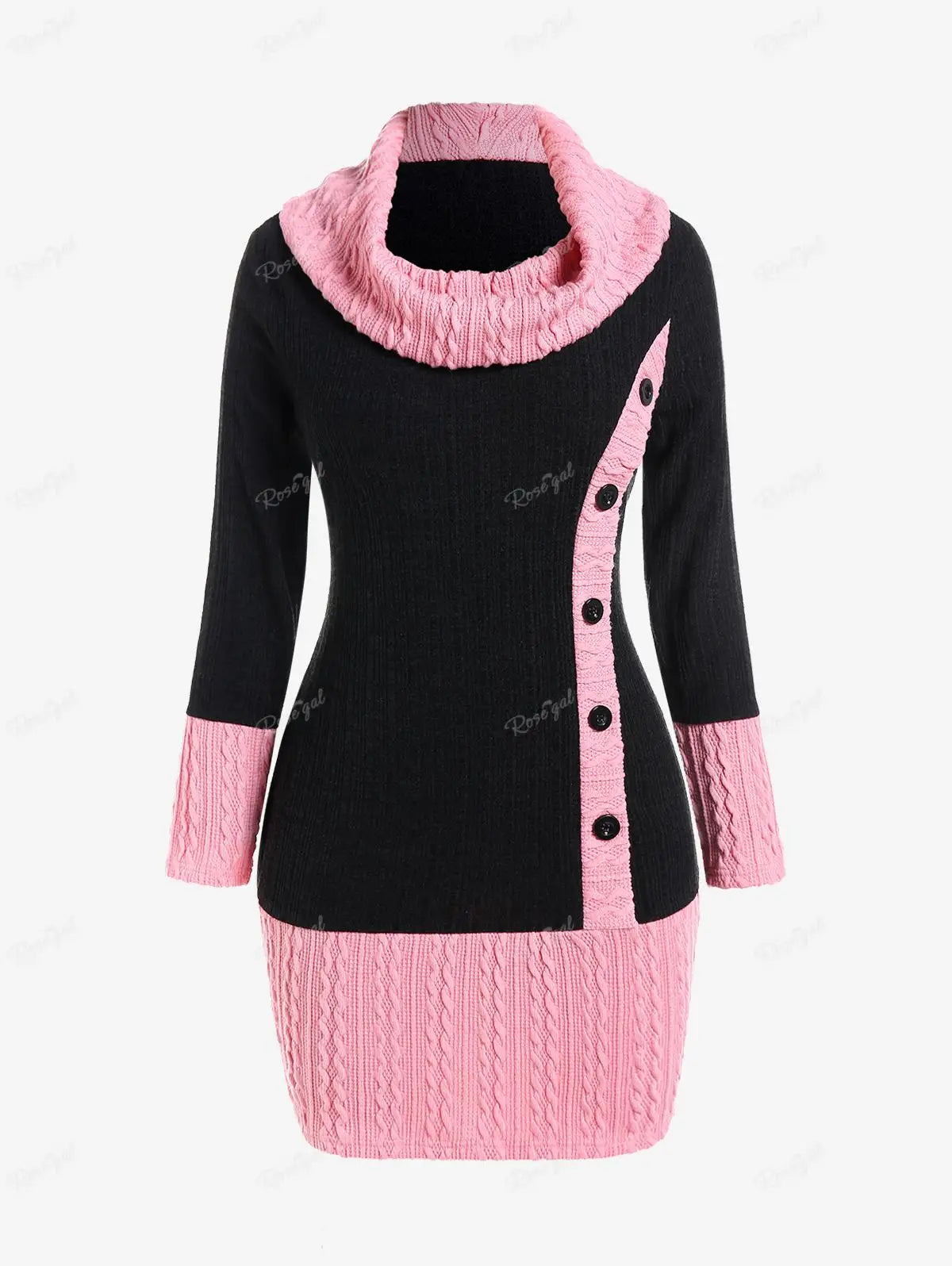 Plus Size, Cowl Neck Cable Knit Sweater Dress