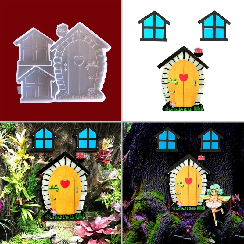 Fairy Door Silicone Mold Gnome Home 3D Window DIY Crystal Epoxy Resin Mould Fairy Sleeping Tree Face Patio Lawn Decors