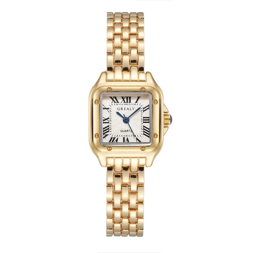 Women's Fashion Square Watch Gold Alloy Strap