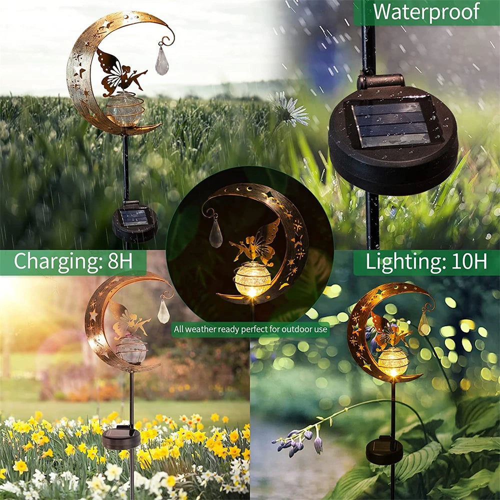 Solar Moon Fairy Lamp Outdoor Garden Iron Flower Fairy Ground Insertion