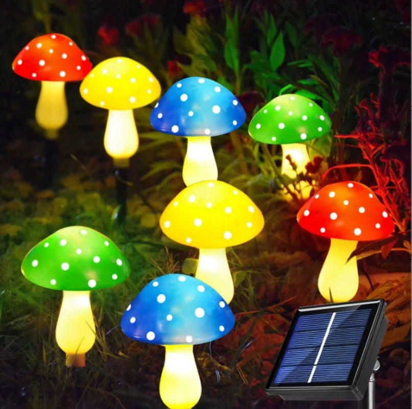 8pcs Red LED Solar Mushroom Light Outdoor Garden Decor