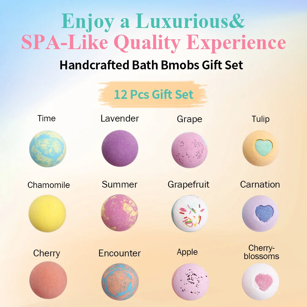 12Pcs Bath Bombs Set Essential Oil Bath Salt Balls