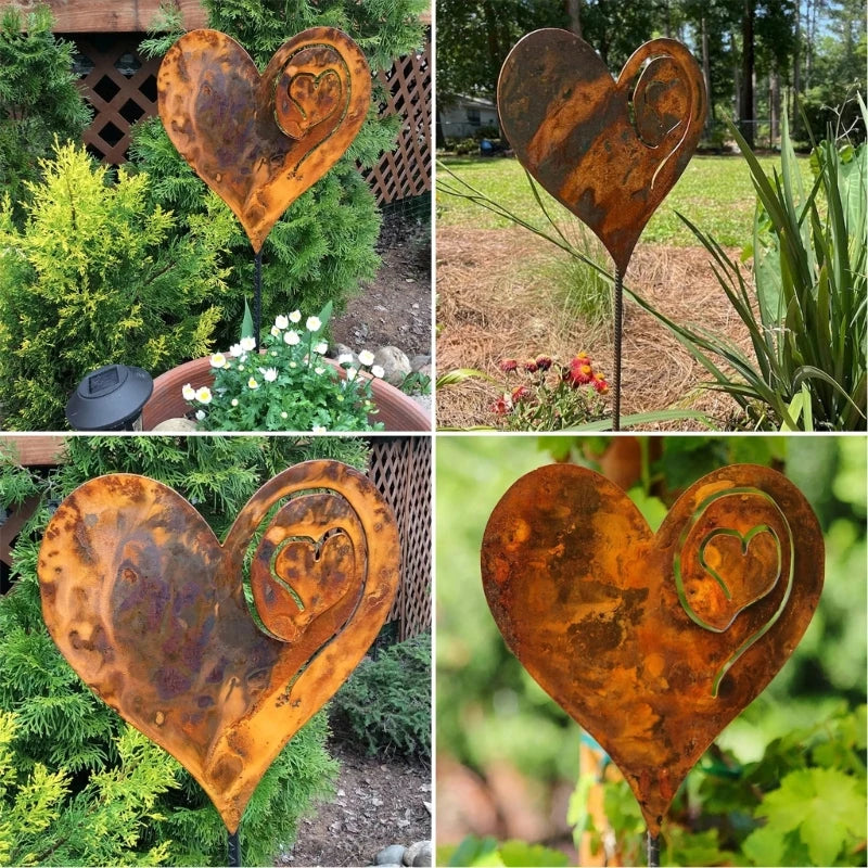 Metal Rusted Heart Lawn Decoration