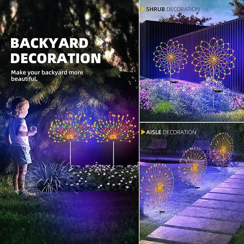 1/2Pcs Solar LED Firework Fairy Light Outdoor Garden Decoration