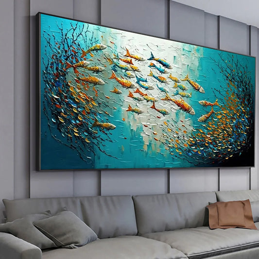 Blue Sea Fish Canvas Painting Print Large Size