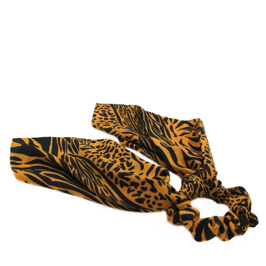 Vintage Leopard Print Satin Long Ribbon Ponytail Scarf Hair Tie Scrunchies