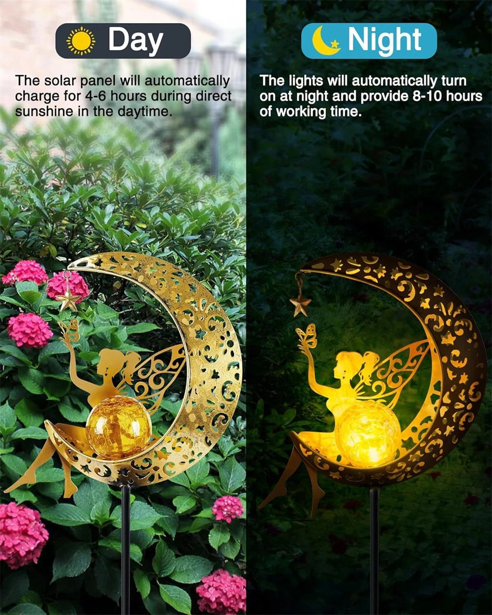 Solar Moon Fairy Lamp Outdoor Garden Iron Flower Fairy Ground Insertion