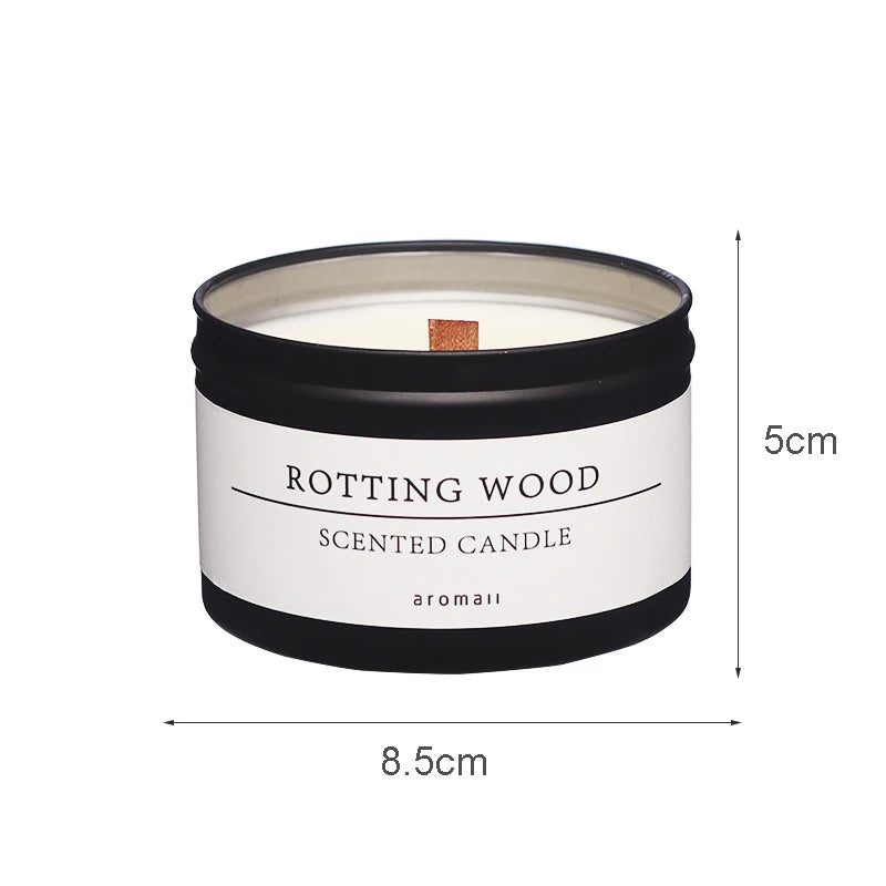 Aromatic Black Tin Can Dried Flower Scented Candles, Wooden Wick